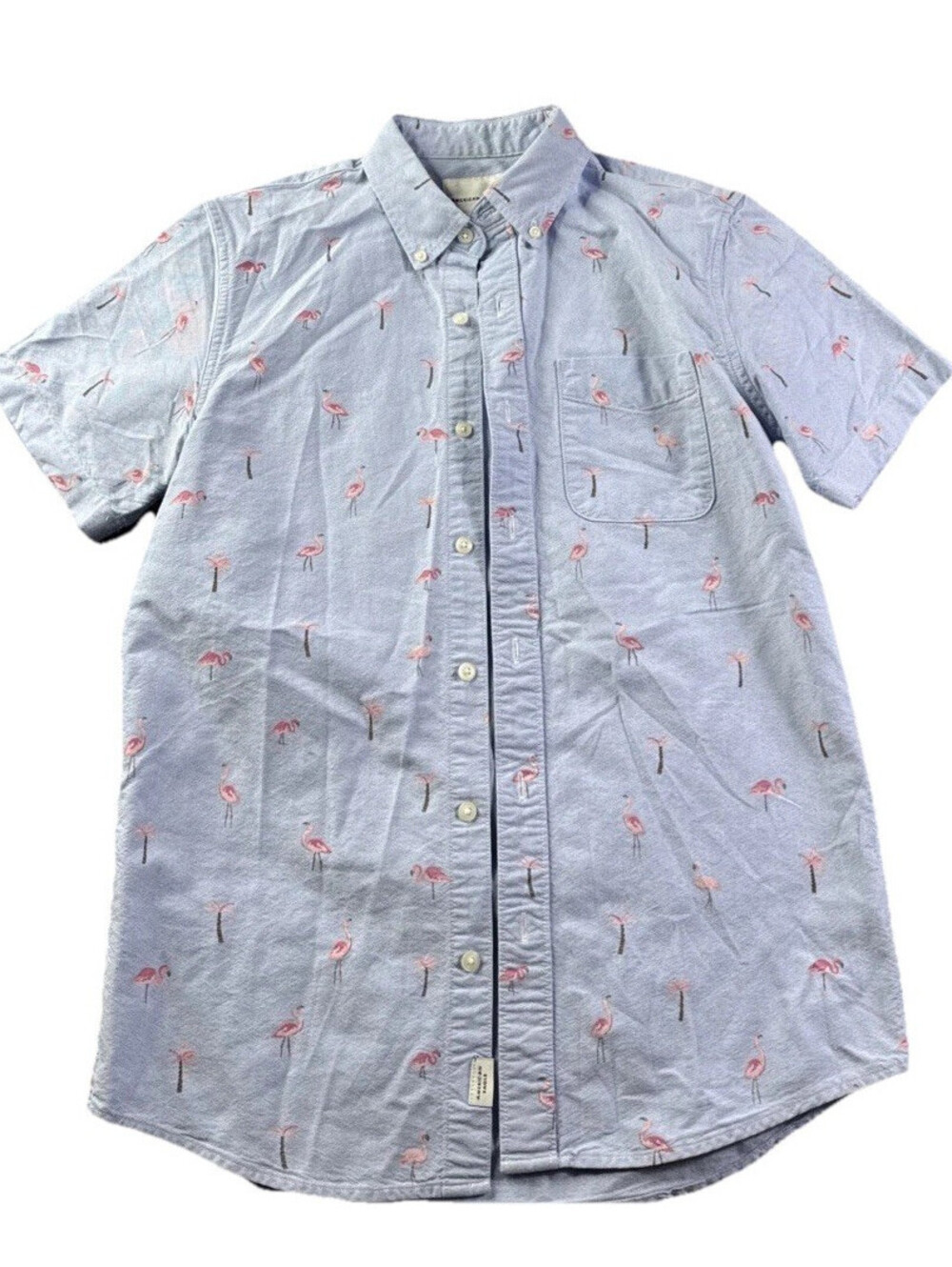 American Eagle Flamingo Short Sleeve Button Down Mens XS Dress Shirt Vacation